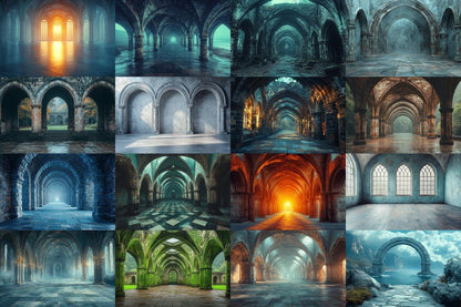 Wizarding School Arches Backdrop - Magical Gothic Photography Background - Fantasy Photoshop Overlay for Dark Academia & Mystic Themes