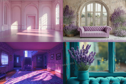 Vintage Studio Lavender Backdrops - Elegant Purple Photography Backgrounds - Floral Interior Scenes - Digital Download - Purple Backdrop Set