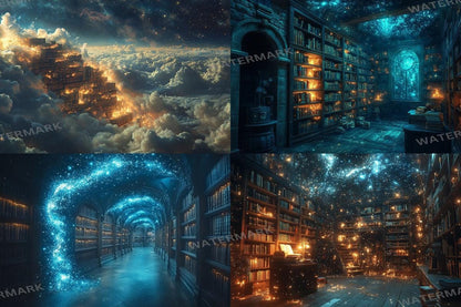Celestial Library Dream Backdrops for Digital Art  Photography - Warm Inviting Aesthetic PNGs 00x00px