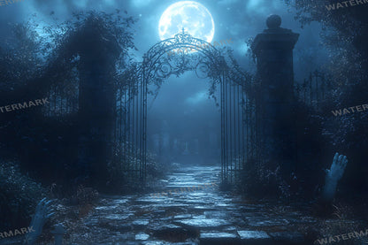 Spooky Graveyard Gate Backdrop | Gothic Digital Background | Halloween Photography Scene