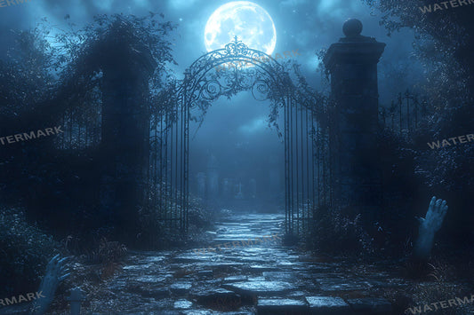Spooky Graveyard Gate Backdrop | Gothic Digital Background | Halloween Photography Scene