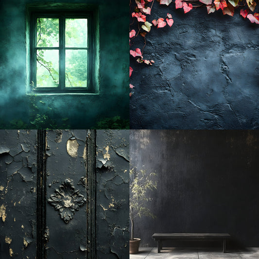 Vintage Black Textured Wall Digital Backdrop, Dark Photography Background for Portrait, Moody Fine Art Photography