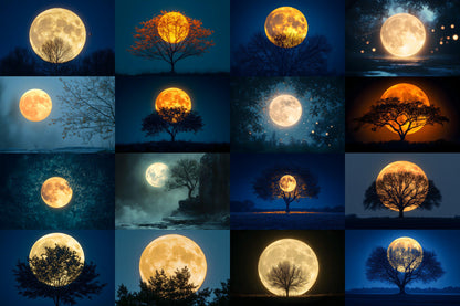 Full Moon Backdrops ��������� Mystical Night Sky, Fantasy Lunar Scenes, Spooky Moonlit Photography Backgrounds for Art, Film & Digital Backdrops