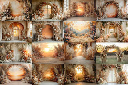 Boho Background - Sunset Arch Photography Backdrops - 8Warm Aesthetic PNGs for Digital Art  & Photography - Commercial Use