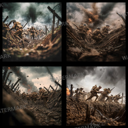 WW1 Soldiers Charging Digital Backdrop, Military Background for Photography, Historical Reenactment Photo Prop, Image Collection