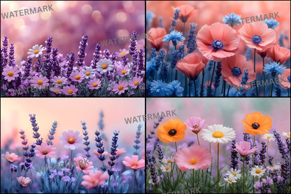 Wildflower Meadow Digital Backdrop, Whimsical Photography Backgrounds, Floral Photo Overlays, Spring Scene, Dreamy Portrait1449