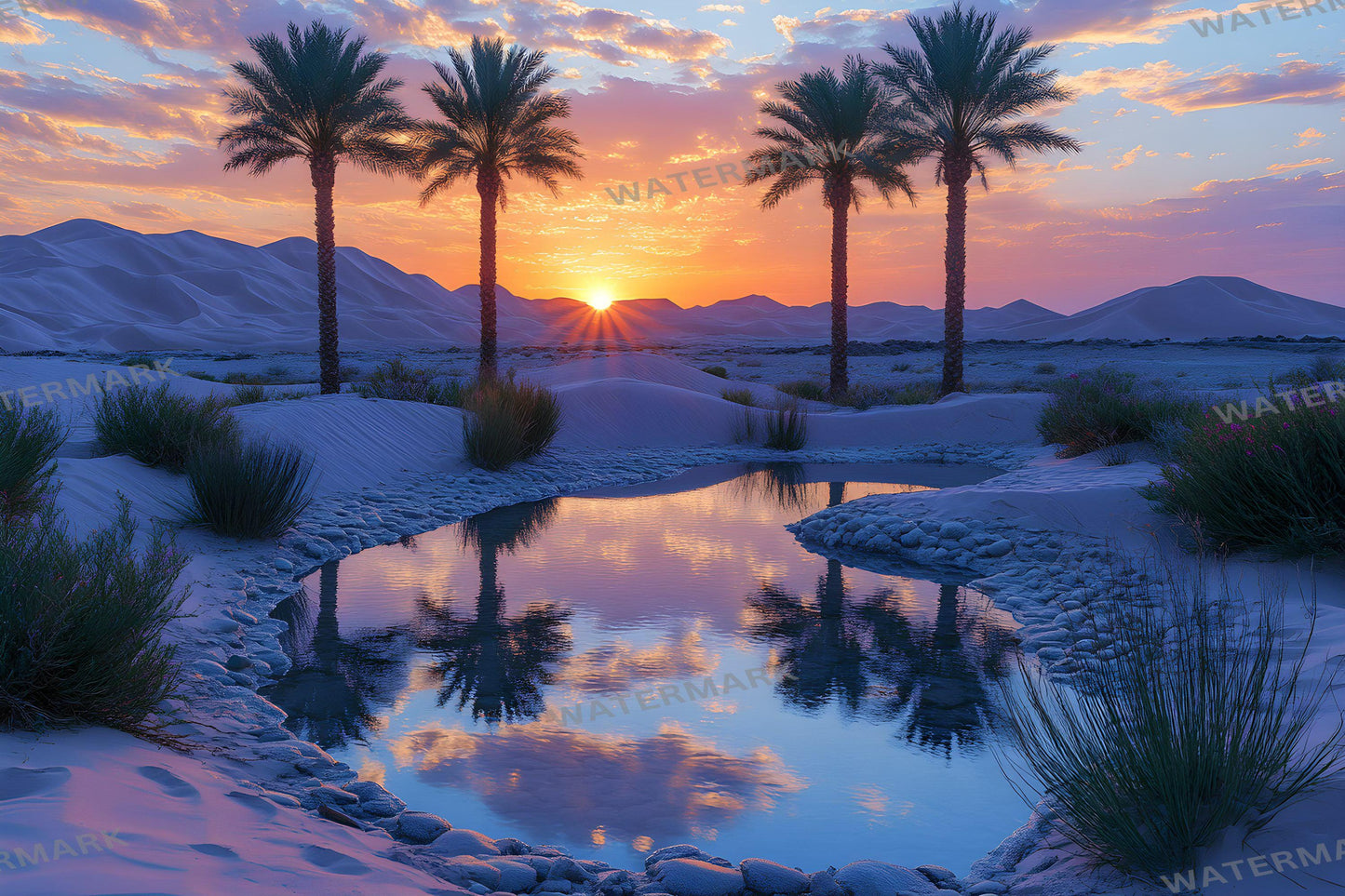 Desert Oasis Backdrops | Desert Backdrop | Tropical Sunset Photoshop Background | Warm Sand Beach Scene | Photography Digital Backdrop