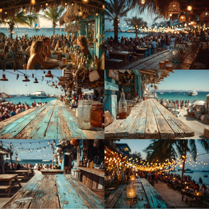 Beach Bar Photography Backdrops - 16 JPGs | Tropical Island Digital Backgrounds, Sunset Party Photo Overlays, Summer Vibe Studio Props