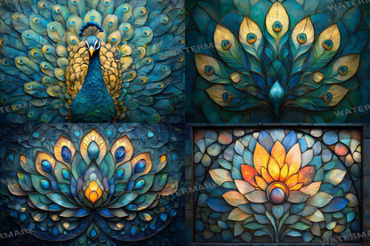 Peacock Deco Stage Backdrops | Elegant Art Deco Peacock Digital Backgrounds | Luxurious Gold & Teal Stage Design | Instant Download