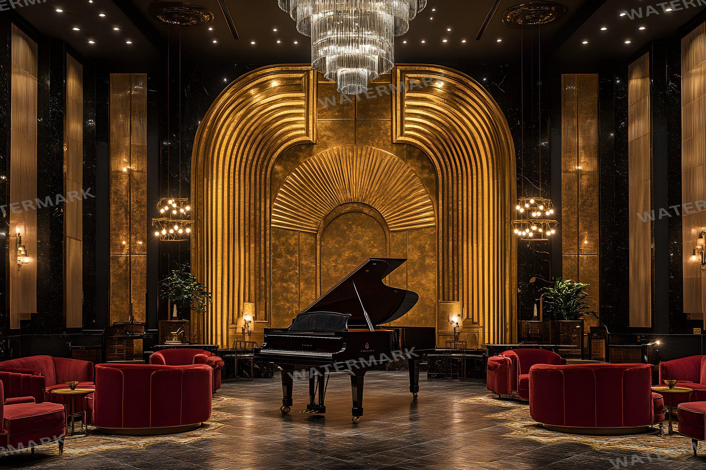 Jazz Lounge Luxe Backdrops | Art Deco Luxury Piano Backgrounds | Elegant Vintage Jazz Club Scene | Bar Interior | Digital Backdrops
