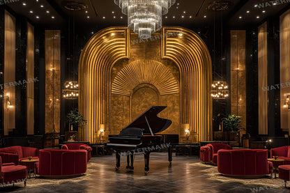 Jazz Lounge Luxe Backdrops | Art Deco Luxury Piano Backgrounds | Elegant Vintage Jazz Club Scene | Bar Interior | Digital Backdrops