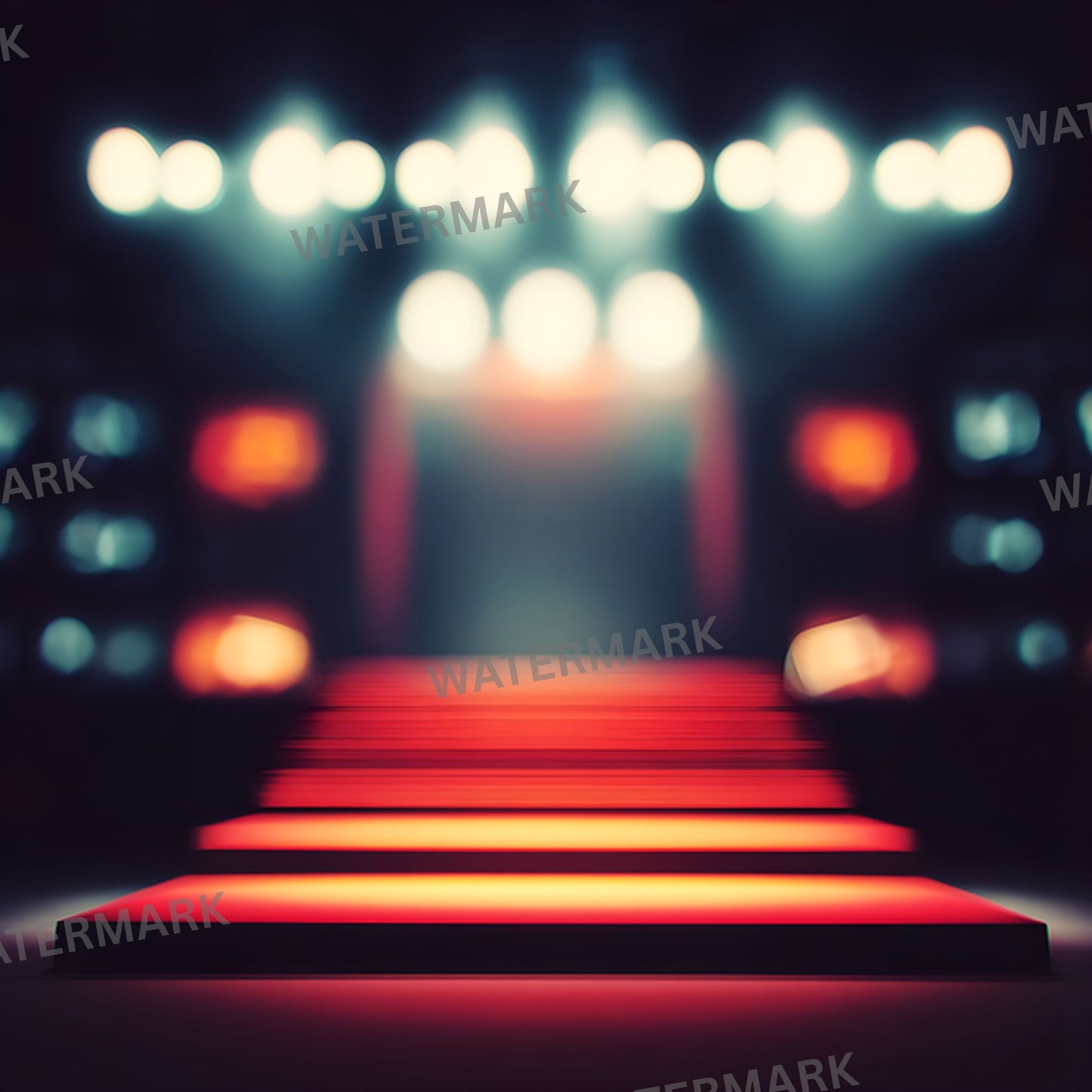 Empty Stage Red Stairs Lights Digital Backdrop, Photography Background, Theater Stage Photo Prop, Square Format, Dramatic Scene, High Resolution Image