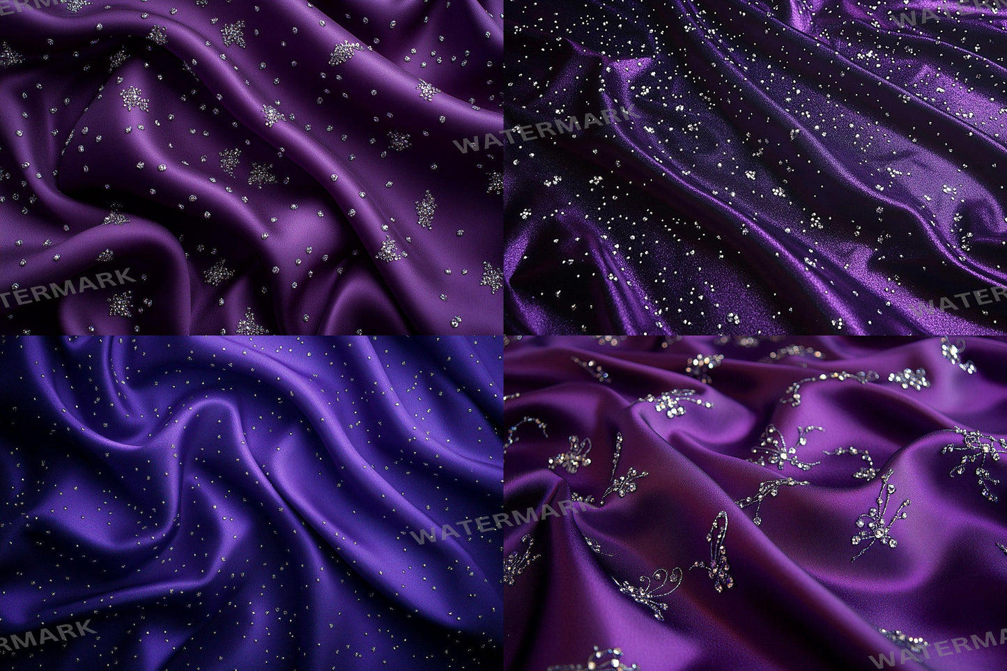 Purple Satin Embellished Backdrops | Digital Luxury Fabric Scenes | Glamour & Fantasy Photography Backgrounds - Purple Backdrops