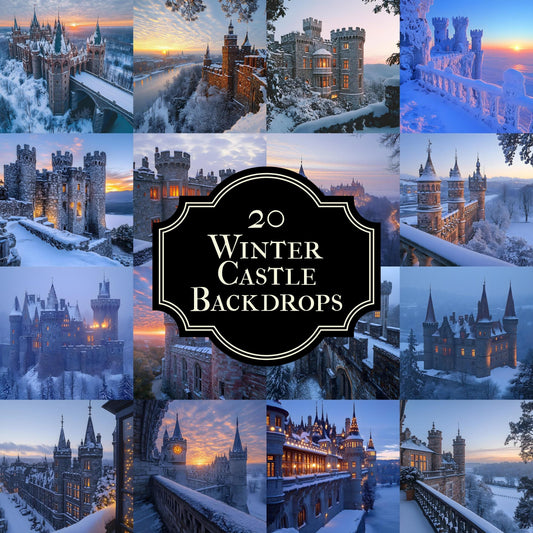 Winter Castle Digital Backdrops - Magical Winter Wonderland Photo Backdrops for Photographers, Family Portraits, Visual Storytelling