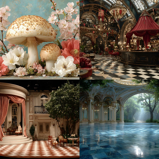 Alice in Wonderland Backdrop Bundle, Whimsical Digital Backgrounds for Photography, Storybook Theme, Fantasy Photo Booth, High-Res Images, Landscape