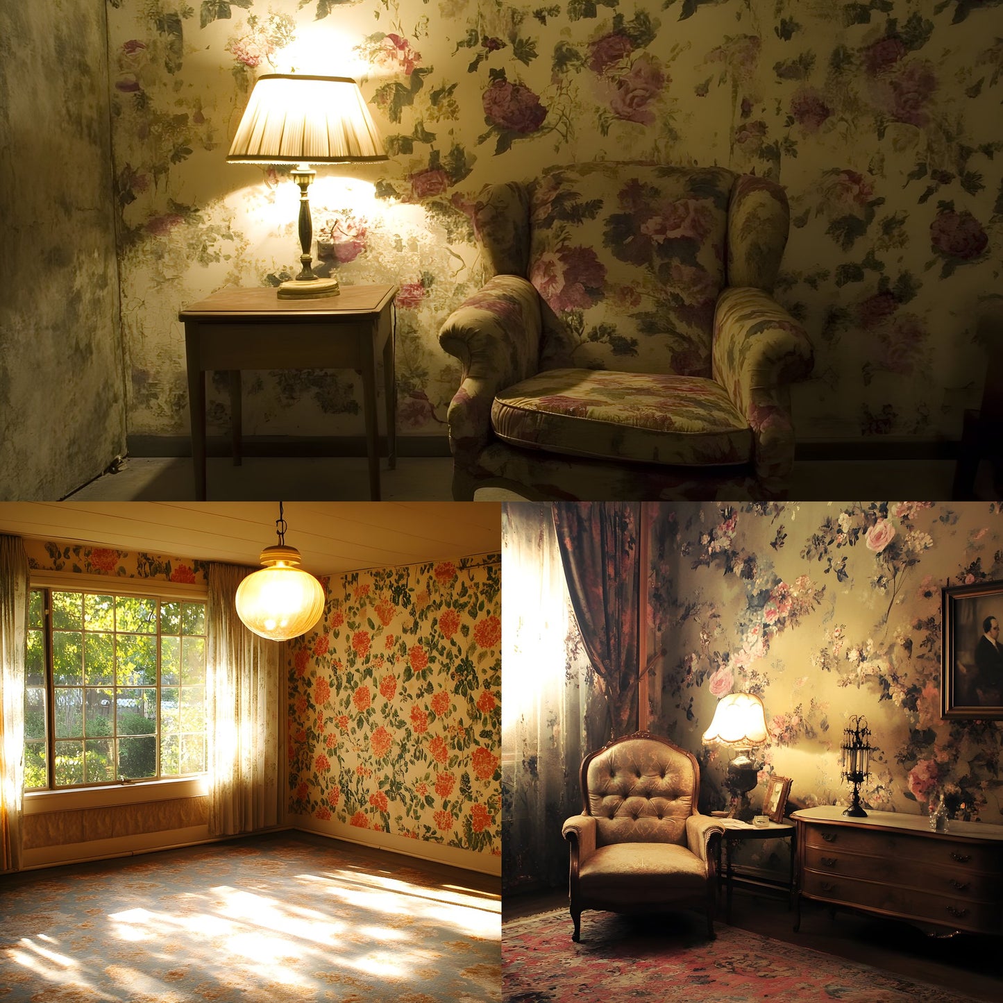 Vintage Wallpaper Room Digital Backdrop, Photography Backgrounds, Antique Interior Photo Prop, High-Res Image for Photographers