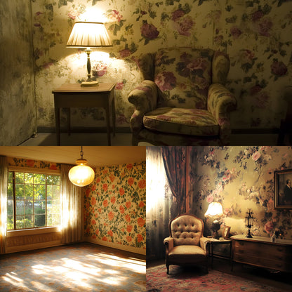 Vintage Wallpaper Room Digital Backdrop, Photography Backgrounds, Antique Interior Photo Prop, High-Res Image for Photographers