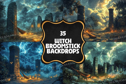 WITCH BROOMSTICK BACKDROPS - Digital Photo Editing Overlay - Warm Aesthetic for Artists  Photographers