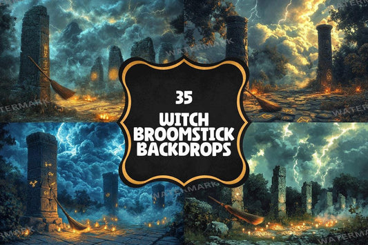 WITCH BROOMSTICK BACKDROPS - Digital Photo Editing Overlay - Warm Aesthetic for Artists  Photographers