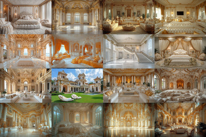 Luxurious Baroque Gold Backdrops Featuring Ornate Interiors, Elegant Palaces, and Opulent Decorative Styles, Baroque Regal Room Backdrops