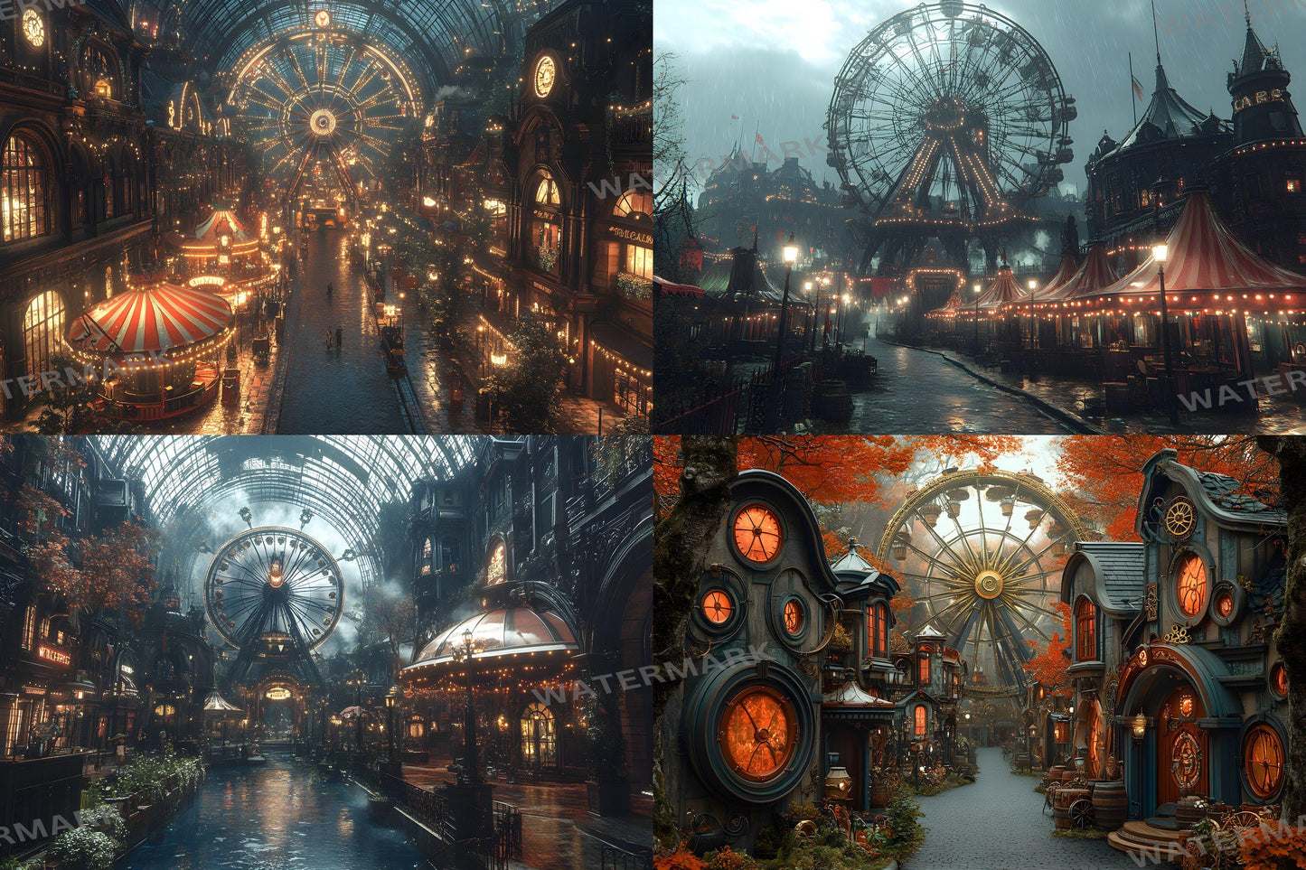 Steampunk Carnival Backdrops | Vintage Circus | Mechanical Fairground | Retro Fantasy | Digital Backgrounds
