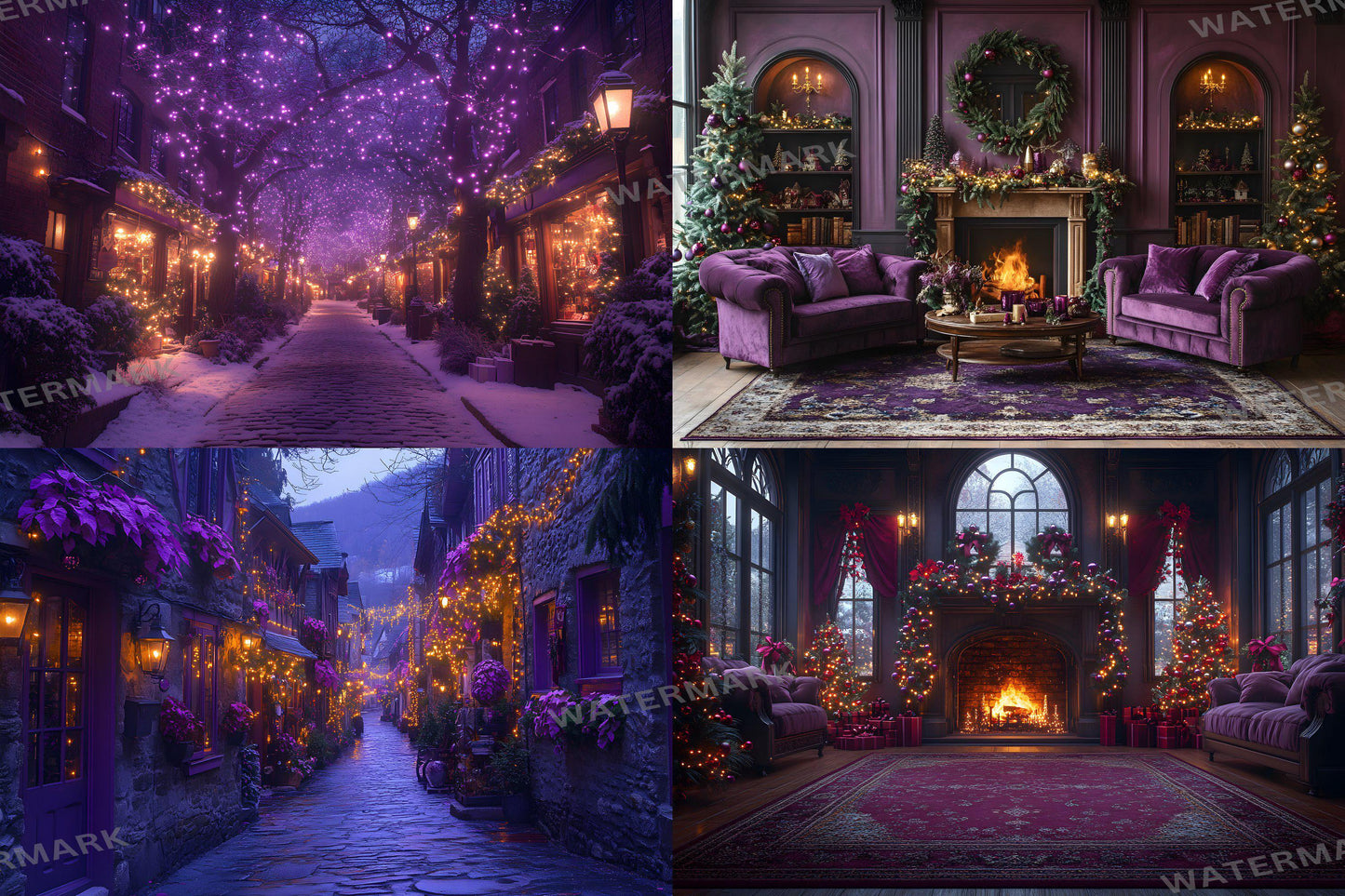 Purple Christmas Backdrops, Christmas Background, Digital Christmas Wallpapers, Photoshop, Photography Backdrops - 3:2 Ratio