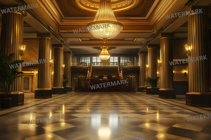 Art Deco Hotel Lobby Digital Backdrop, Elegant Photography Background, Vintage Inspired Photo Prop, for Composites, High-Resolution Images