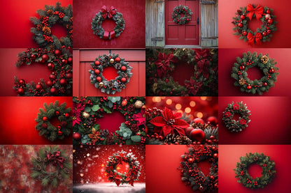 Christmas Wreath Scene Backdrops - Festive Holiday Photo Overlays for Digital Artists  Photographers 00x00px PNGs Commercial Use