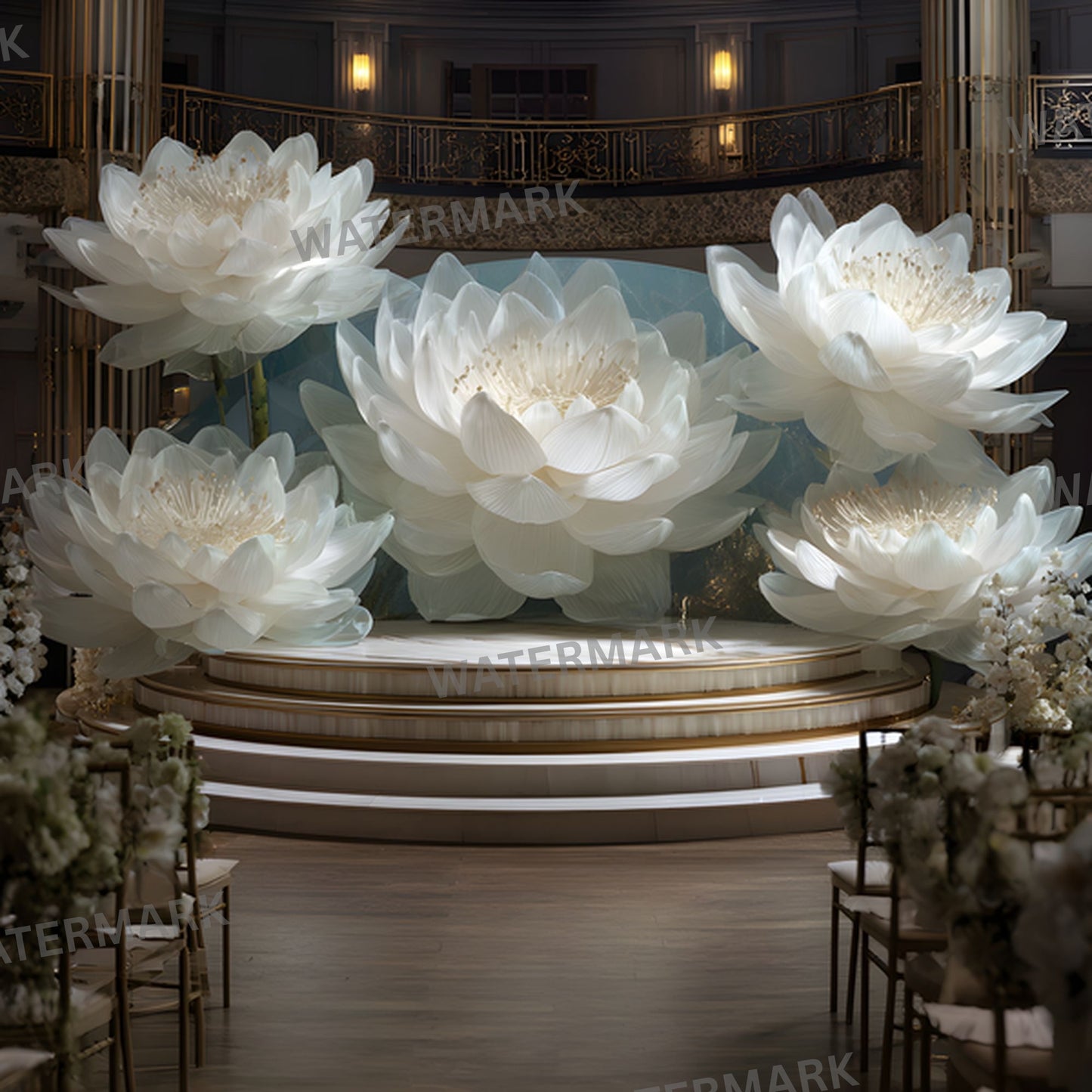 White Lotus Flower Photography Backdrop, Elegant Floral Centerpiece Background, Digital Image for Stunning Portraits & Art Projects