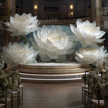 White Lotus Flower Photography Backdrop, Elegant Floral Centerpiece Background, Digital Image for Stunning Portraits & Art Projects