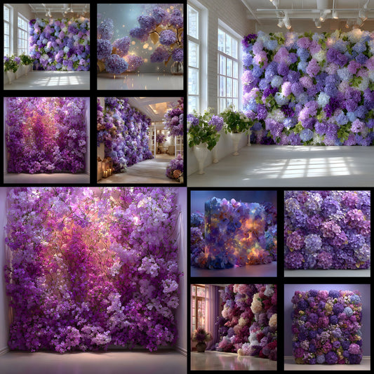 Purple Hydrangea Wall Digital Backdrop, Floral Photography Background, Square Photo Prop for Spring Portraits, Flower Lover Gift, Fine Art Image
