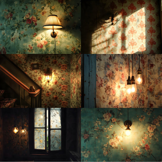 Vintage Wallpaper Room Backdrops, Photography Backgrounds, Digital Download for Portrait Photoshoots, Cozy Interior Scene, Antique Style Designs
