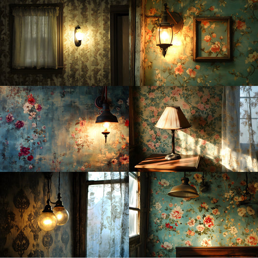 Vintage Wallpaper Room Digital Backdrop, Photography Background, Antique Interior Photo Prop, Elegant Scene Setter
