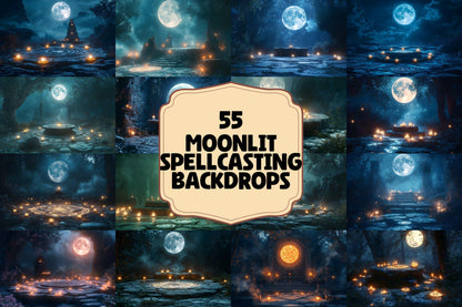 Moonlit Spellcasting Backdrops, Mystical Night Magic Circles, Enchanted Landscapes, Sorcerer Aesthetic, Digital Fantasy Backgrounds