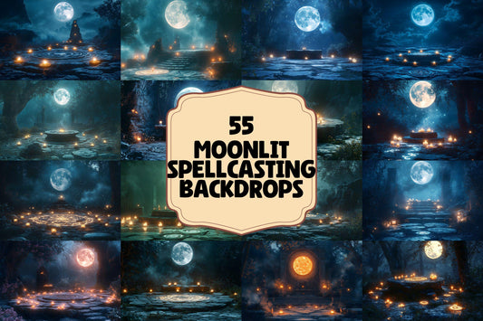 Moonlit Spellcasting Backdrops, Mystical Night Magic Circles, Enchanted Landscapes, Sorcerer Aesthetic, Digital Fantasy Backgrounds