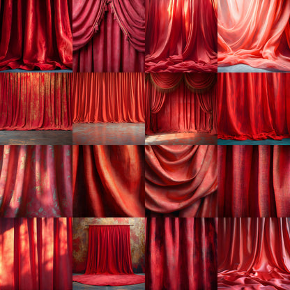 Vintage Red Curtain Backdrop Digital Download, 19s Style Photography Background, for Portrait Photoshoot, Retro Fabric Texture