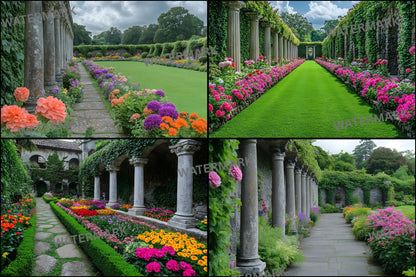 Baroque Garden Stone Columns Digital Backdrop, Photography Background Fairytale Photo Prop, Fantasy Portrait