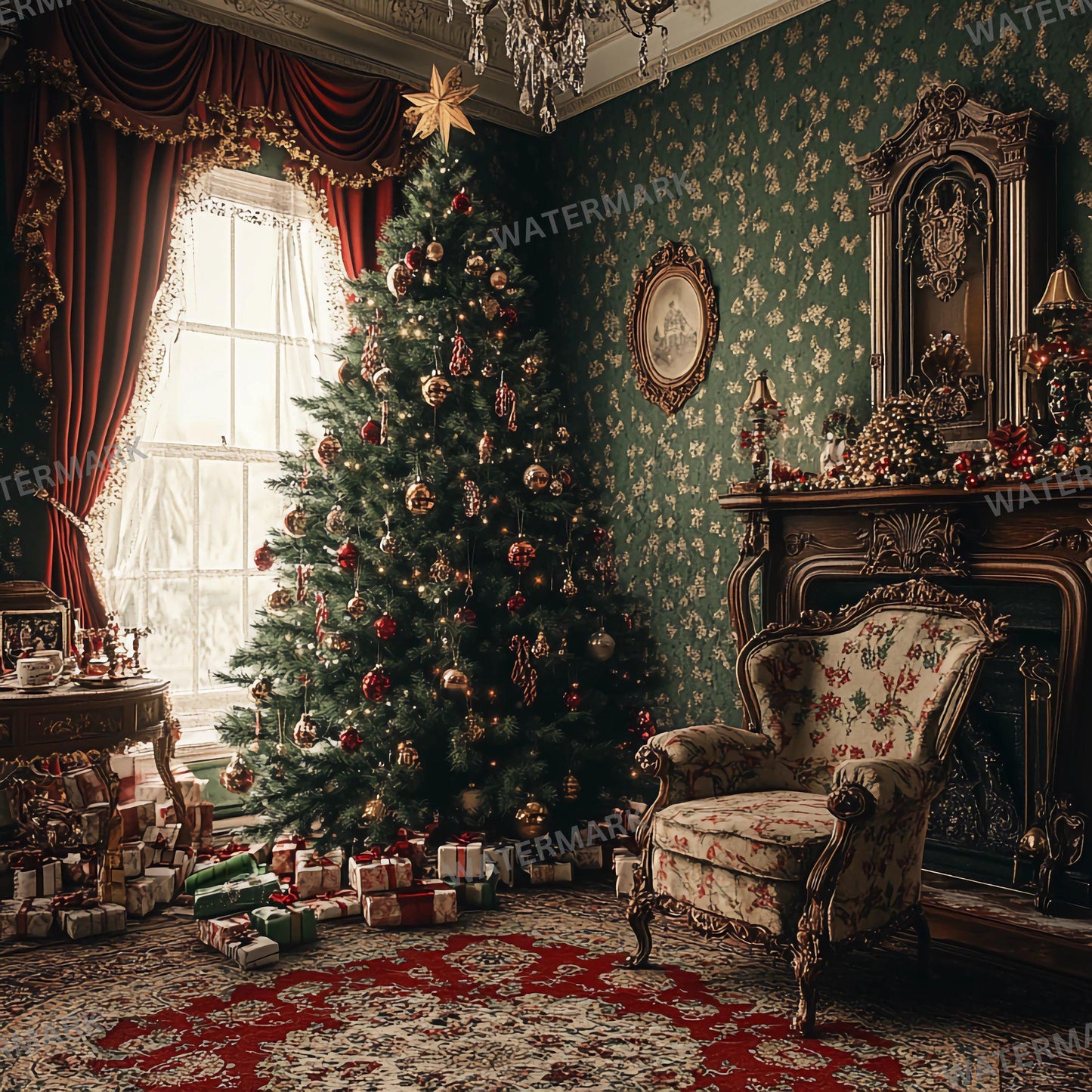 Christmas Backdrop, Digital Backdrop, Santa Christmas Backdrop For Kids Family, Festive Digital Download Christmas Background