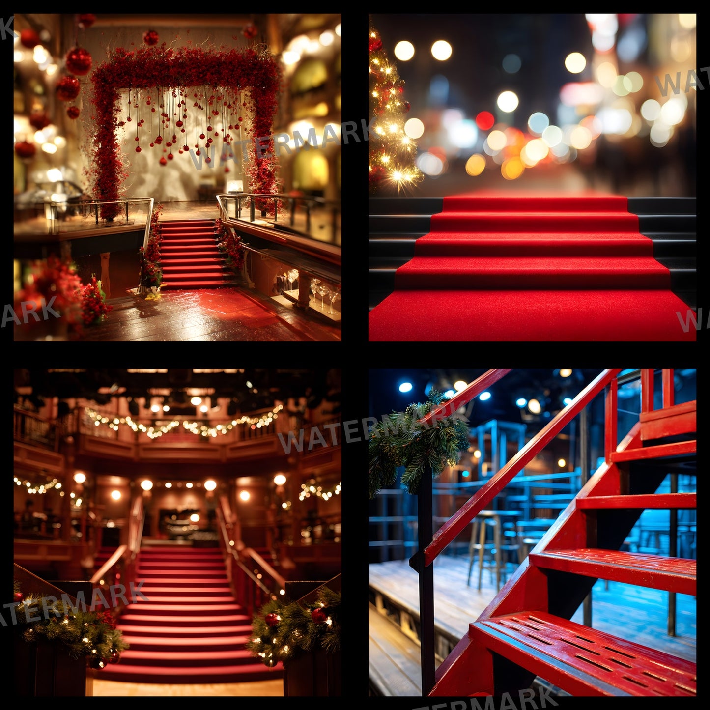 Theater Stage Digital Backdrop, Red Stairs Photography Background, Image for Dramatic Portraits, Theatrical Photo Booth Prop
