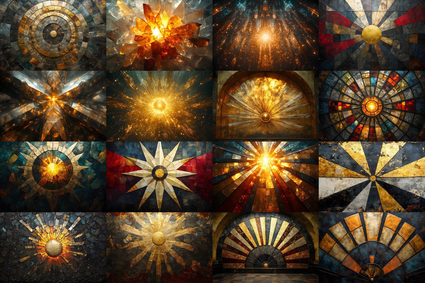 Sunburst Deco Digital Backdrops | Art Deco Sunburst Textures | Golden Sunburst Backgrounds for Photoshop, Photography & Composites