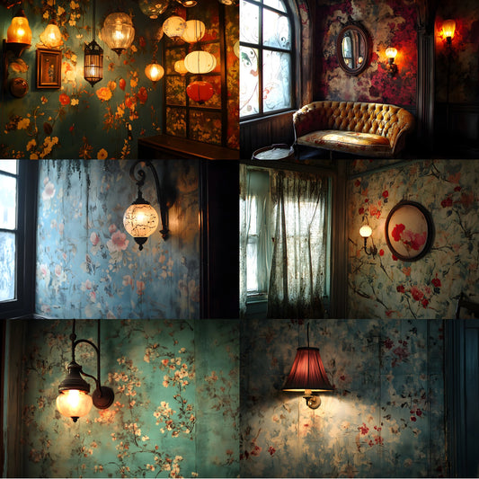 Vintage Wallpaper Room Digital Backdrop, Photography Backgrounds, Antique Interior Photo Prop, High-Res Image for Photographers