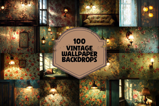 Vintage Wallpaper Digital Backdrops - Retro Texture Photography Backgrounds for Events & Commercial Use