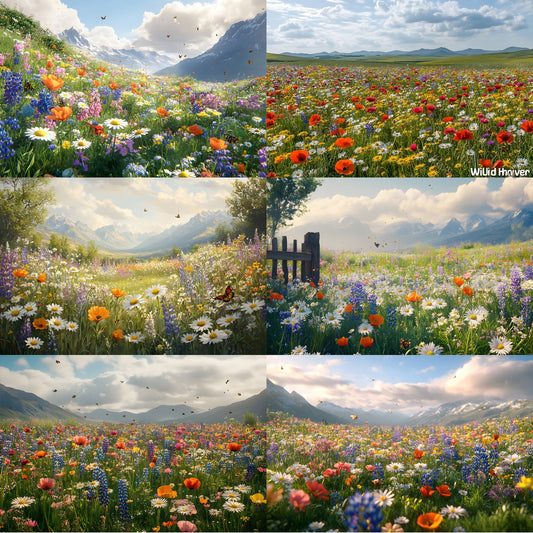 Wildflower Digital Backdrop Set, Botanical Photography Backgrounds, Ratios, Floral Photo Overlays, Spring Scene, Nature Inspired