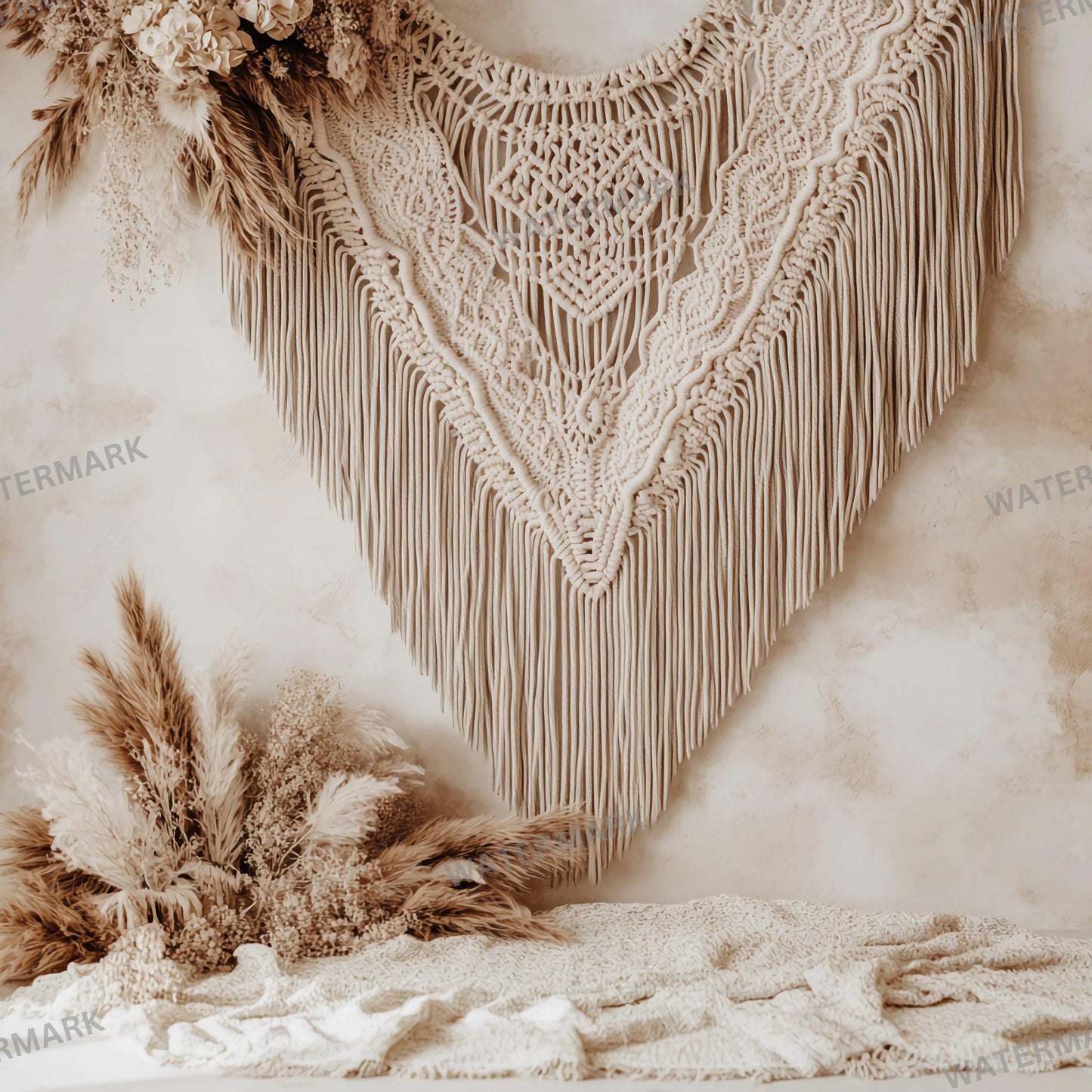 Boho Chic Backdrops | Macrame & Floral Rustic Digital Backgrounds | Boho Photography - Boho Scene, Photoshop, Indoor Photography Backdrop