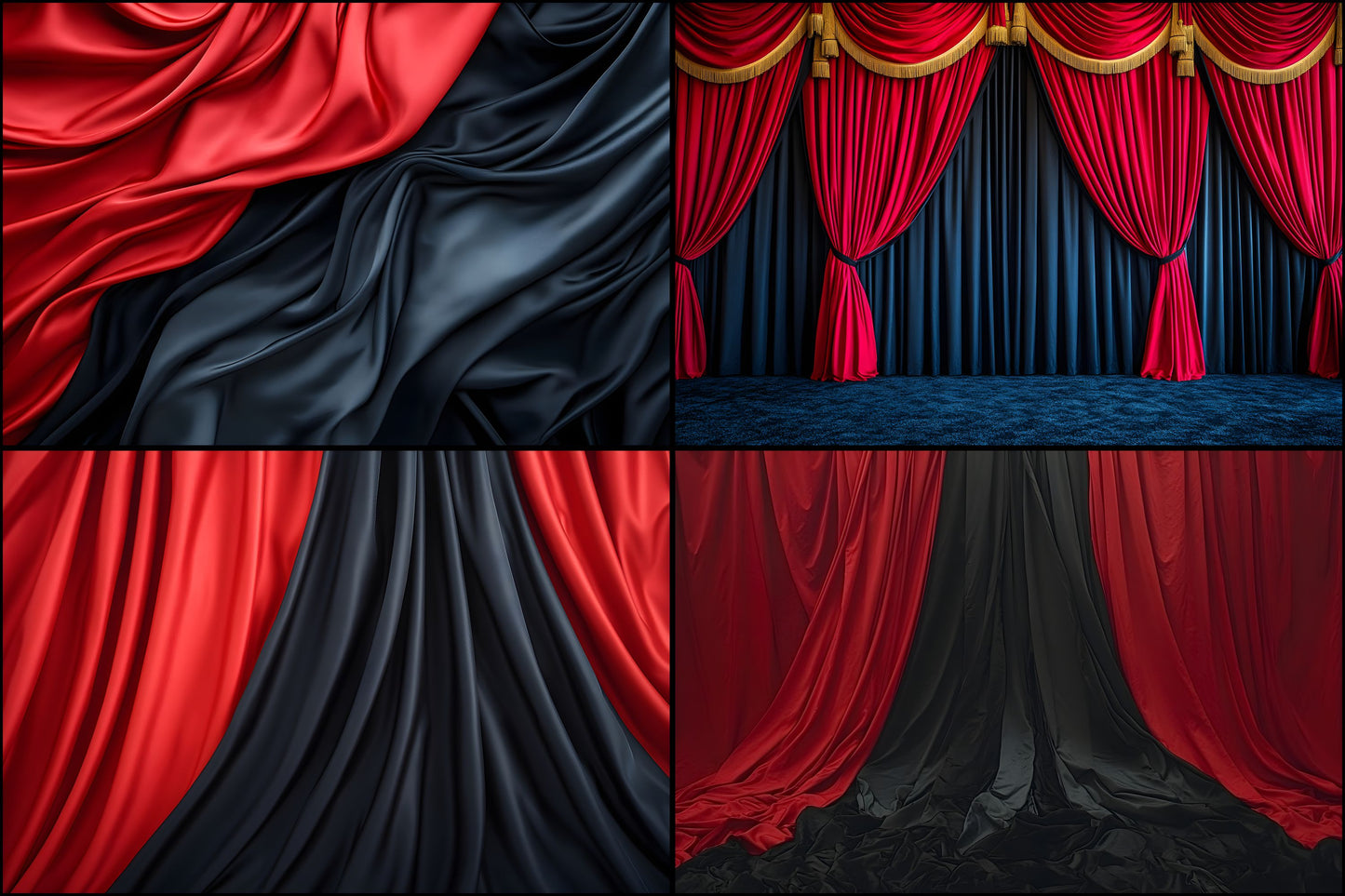 Scarlet Red Black Drapes Photography Backdrop, Digital Background for Portrait, Elegant Photo Booth, Studio Prop