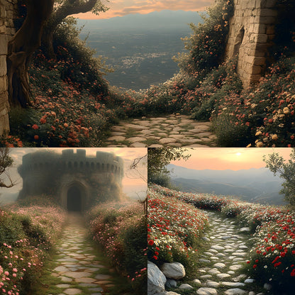 Wildflower Castle Backdrop, Wall View Background, Photography, Digital Download, Fantasy Scenery, Enchanted Forest, Princess Theme