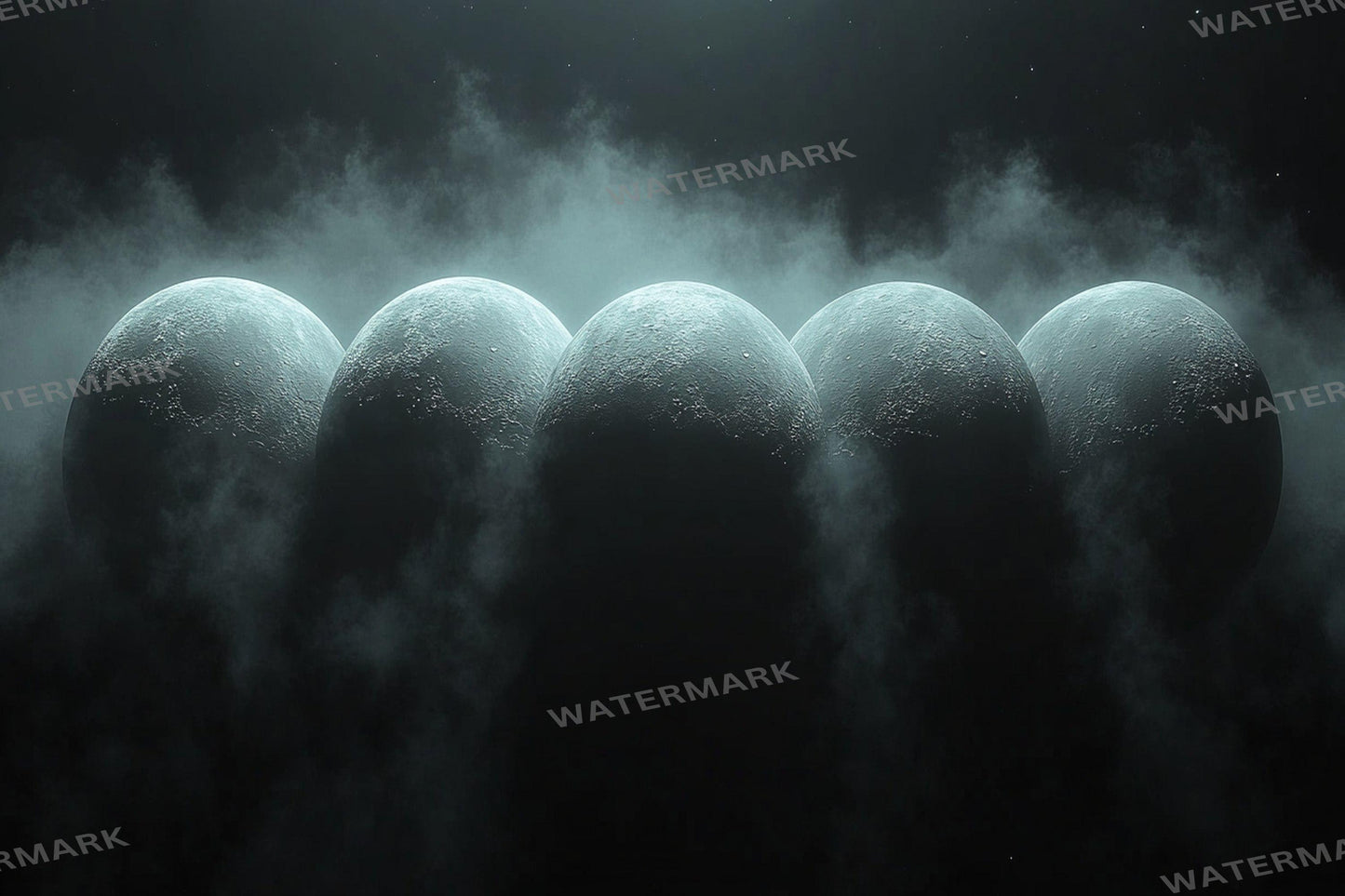 Celestial Moons streaming background, 16:9 ratio. Dreamy moons, starry sky, glowing landscape, digital backdrop. Photography Background
