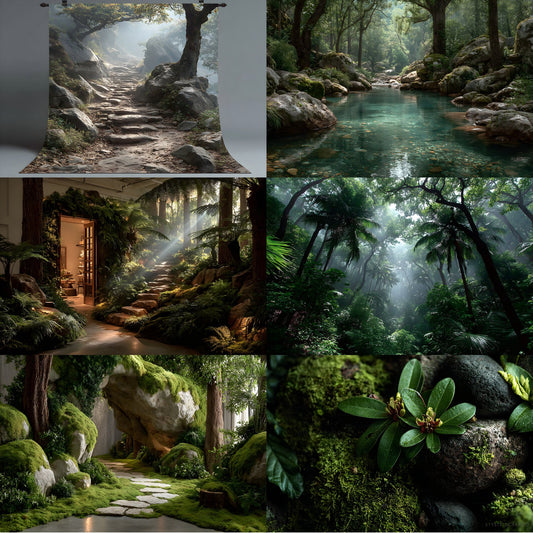 Tropical Forest Digital Backdrop, Lush Greenery Background for Photography, Nature Photo Prop High-Resolution Image Download