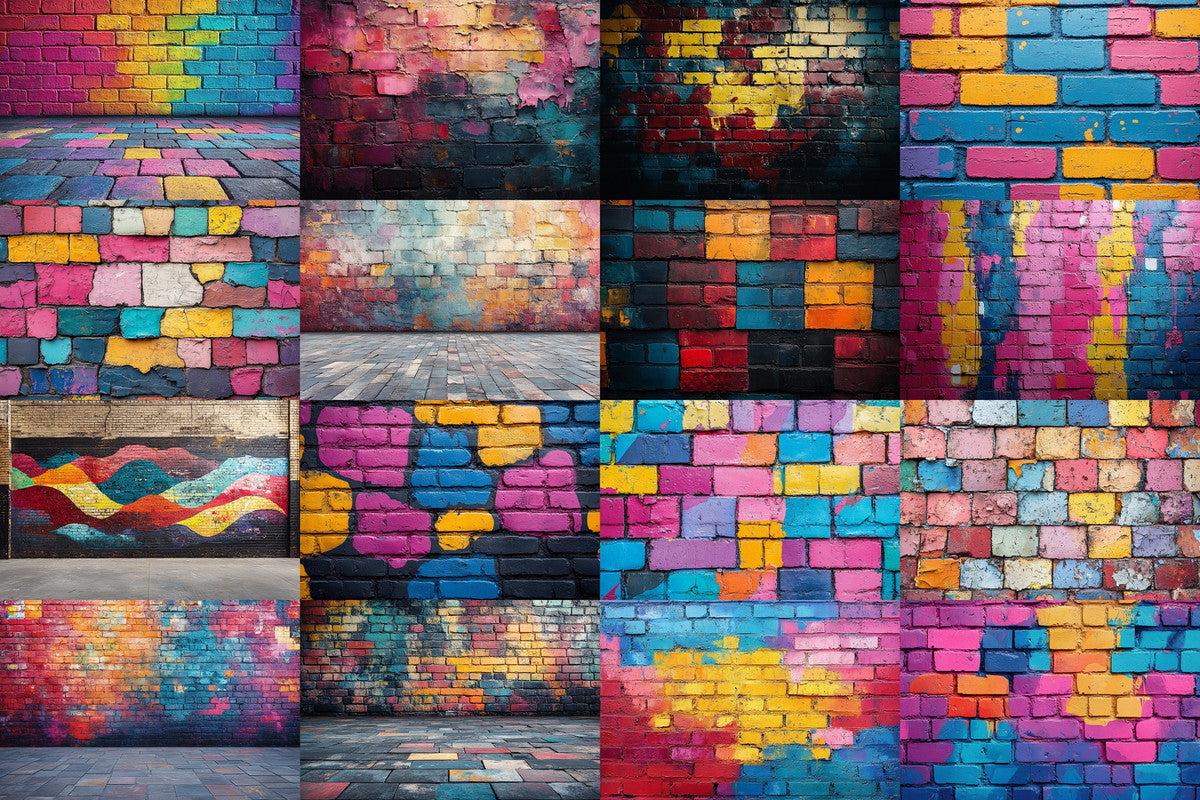 Urban Graffiti Wall Backdrops for Photography - Warm Inviting Digital PNGs 00x00px - Ideal for Artists  Designers