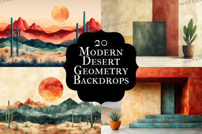 Modern Desert Geometry Backdrops, Abstract Digital Backgrounds, Minimalist Landscape Photography, Geometric Architectural Composites